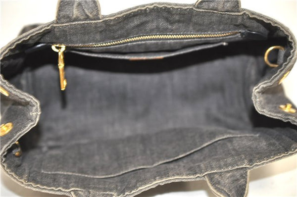 Authentic PRADA Canapa SS 2Way Shoulder Hand Bag Denim B2439G Black 1823G