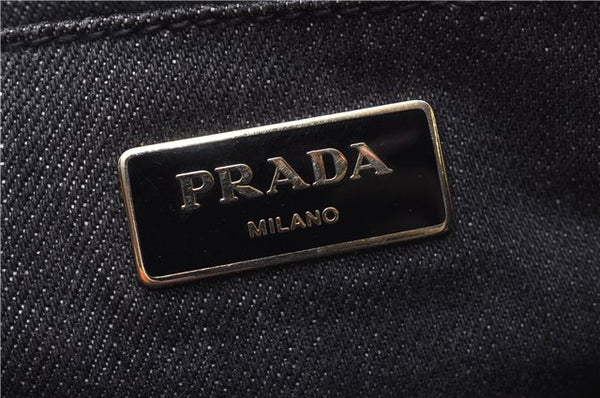 Authentic PRADA Canapa SS 2Way Shoulder Hand Bag Denim B2439G Black 1823G