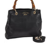 Authentic GUCCI Bamboo Shopper Small Hand Bag Purse Leather 336032 Black 1827G