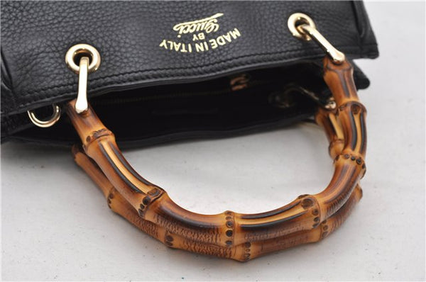 Authentic GUCCI Bamboo Shopper Small Hand Bag Purse Leather 336032 Black 1827G