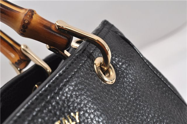Authentic GUCCI Bamboo Shopper Small Hand Bag Purse Leather 336032 Black 1827G