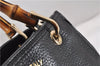 Authentic GUCCI Bamboo Shopper Small Hand Bag Purse Leather 336032 Black 1827G