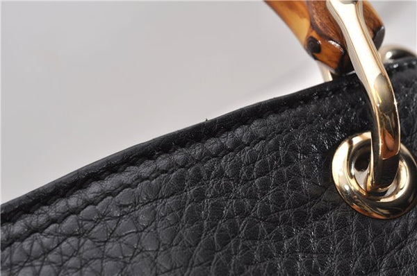 Authentic GUCCI Bamboo Shopper Small Hand Bag Purse Leather 336032 Black 1827G