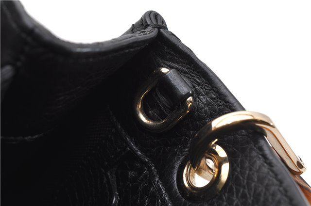 Authentic GUCCI Bamboo Shopper Small Hand Bag Purse Leather 336032 Black 1827G