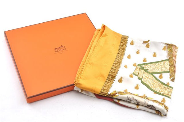 Authentic HERMES Carre 90 Scarf "NAPOLEON" Silk Yellow Box 1828G