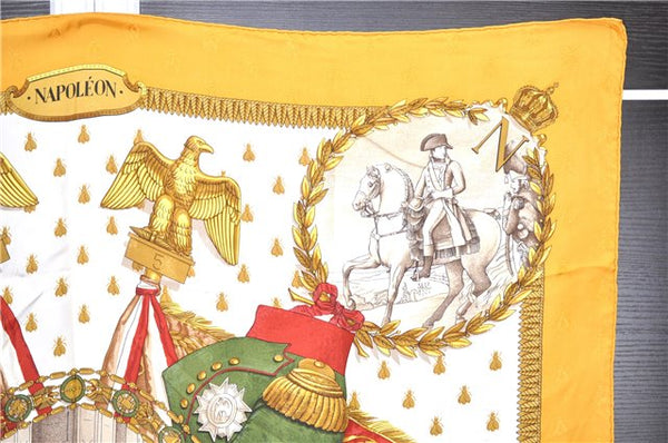 Authentic HERMES Carre 90 Scarf "NAPOLEON" Silk Yellow Box 1828G