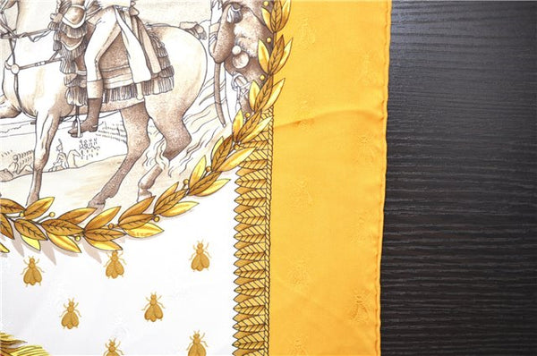 Authentic HERMES Carre 90 Scarf "NAPOLEON" Silk Yellow Box 1828G