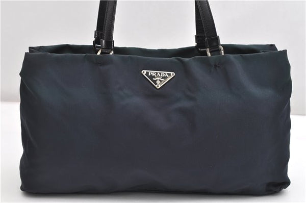 Authentic PRADA Nylon Tessuto Leather Shoulder Hand Bag B11215 Navy Blue 1831G