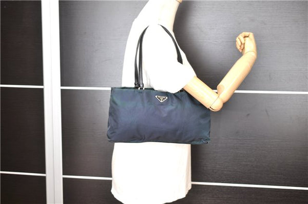 Authentic PRADA Nylon Tessuto Leather Shoulder Hand Bag B11215 Navy Blue 1831G