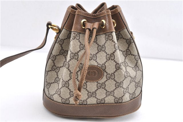 Authentic GUCCI Shoulder Cross Drawstring Bag GG PVC Leather Brown Junk 1832G