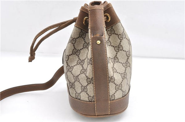Authentic GUCCI Shoulder Cross Drawstring Bag GG PVC Leather Brown Junk 1832G