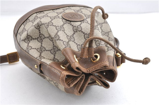 Authentic GUCCI Shoulder Cross Drawstring Bag GG PVC Leather Brown Junk 1832G