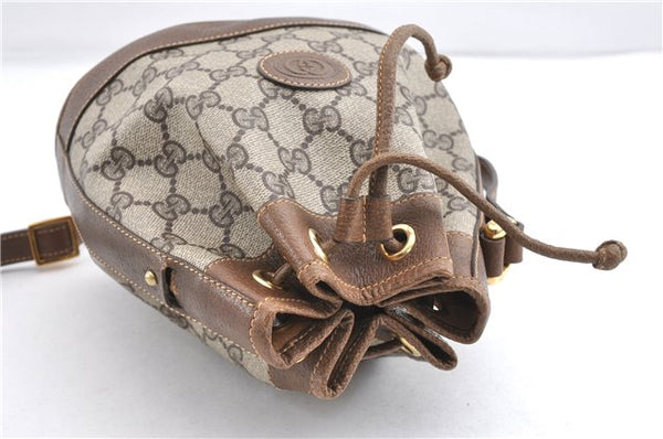Authentic GUCCI Shoulder Cross Drawstring Bag GG PVC Leather Brown Junk 1832G