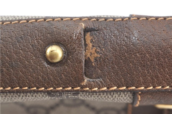 Authentic GUCCI Shoulder Cross Drawstring Bag GG PVC Leather Brown Junk 1832G