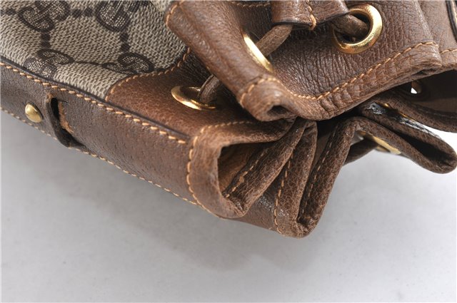 Authentic GUCCI Shoulder Cross Drawstring Bag GG PVC Leather Brown Junk 1832G