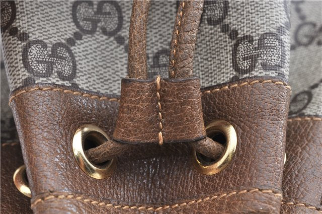 Authentic GUCCI Shoulder Cross Drawstring Bag GG PVC Leather Brown Junk 1832G