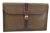 Authentic GUCCI Web Sherry Line Vintage Document Case Leather Brown 1832I