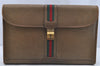 Authentic GUCCI Web Sherry Line Vintage Document Case Leather Brown 1832I