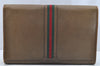 Authentic GUCCI Web Sherry Line Vintage Document Case Leather Brown 1832I