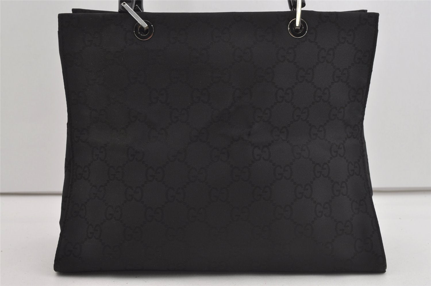 Authentic GUCCI Vintage Bamboo Hand Bag GG Nylon Leather 0021010 Black 1833I