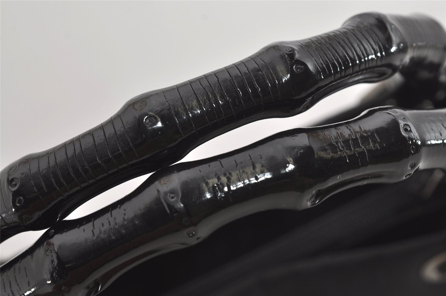 Authentic GUCCI Vintage Bamboo Hand Bag GG Nylon Leather 0021010 Black 1833I