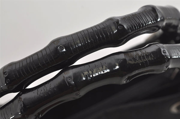 Authentic GUCCI Vintage Bamboo Hand Bag GG Nylon Leather 0021010 Black 1833I