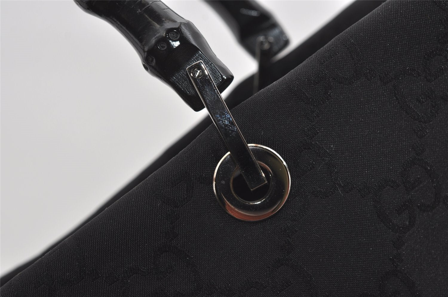 Authentic GUCCI Vintage Bamboo Hand Bag GG Nylon Leather 0021010 Black 1833I