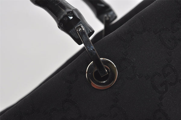 Authentic GUCCI Vintage Bamboo Hand Bag GG Nylon Leather 0021010 Black 1833I