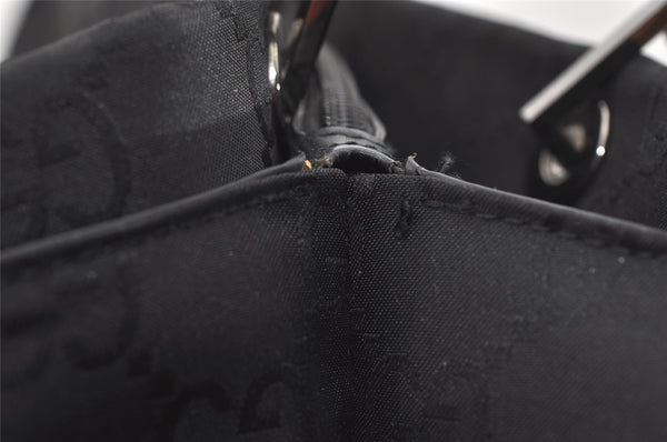 Authentic GUCCI Vintage Bamboo Hand Bag GG Nylon Leather 0021010 Black 1833I