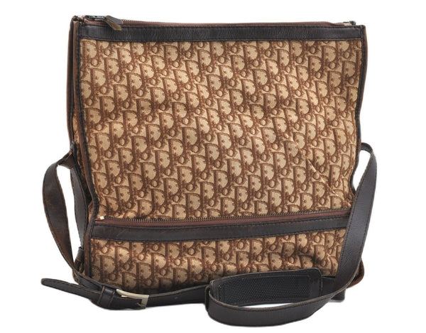 Authentic Christian Dior Trotter Shoulder Cross Bag Canvas Leather Brown 1834G