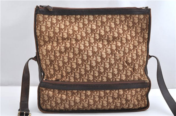 Authentic Christian Dior Trotter Shoulder Cross Bag Canvas Leather Brown 1834G