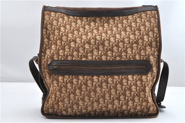 Authentic Christian Dior Trotter Shoulder Cross Bag Canvas Leather Brown 1834G