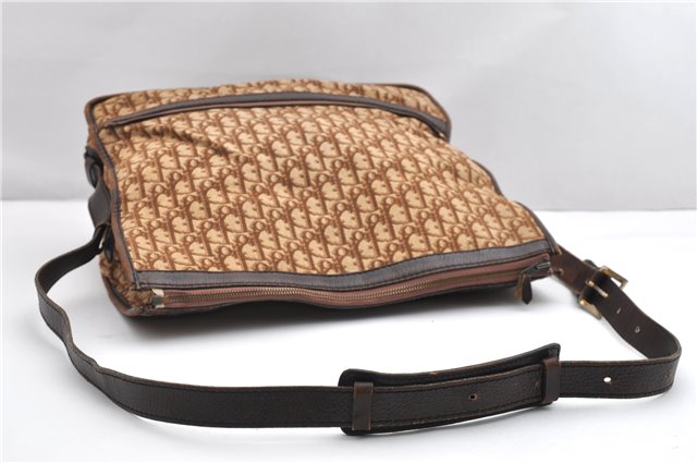 Authentic Christian Dior Trotter Shoulder Cross Bag Canvas Leather Brown 1834G