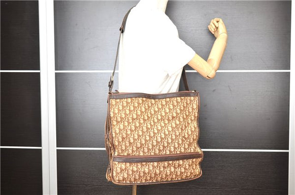 Authentic Christian Dior Trotter Shoulder Cross Bag Canvas Leather Brown 1834G
