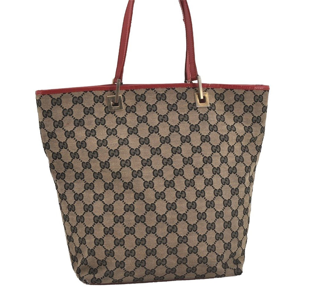 Authentic GUCCI Vintage Shoulder Tote Bag GG Canvas Leather 0021098 Black 1834I