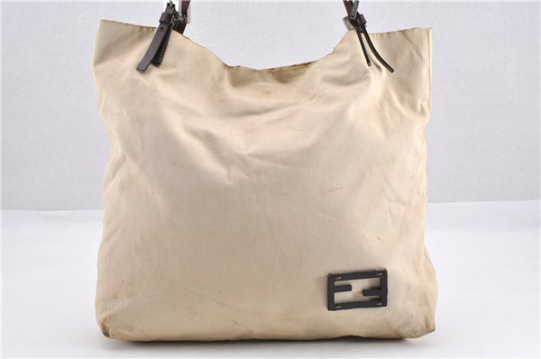 Authentic FENDI Vintage Canvas Leather Shoulder Tote Bag Beige 1835G