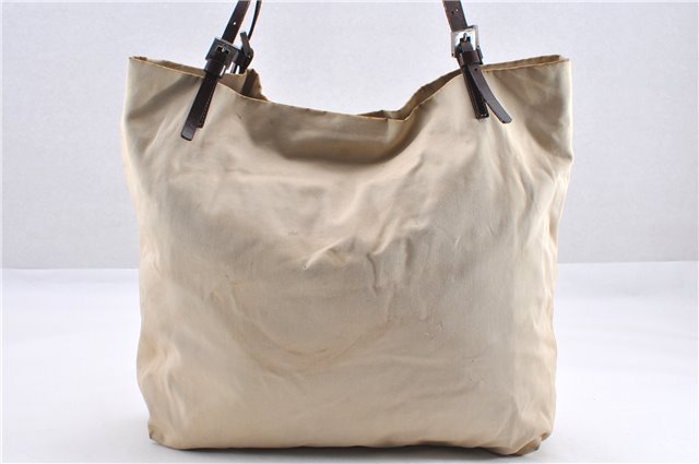 Authentic FENDI Vintage Canvas Leather Shoulder Tote Bag Beige 1835G