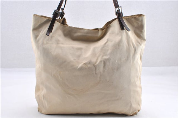 Authentic FENDI Vintage Canvas Leather Shoulder Tote Bag Beige 1835G