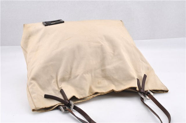 Authentic FENDI Vintage Canvas Leather Shoulder Tote Bag Beige 1835G