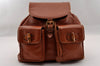 Authentic GUCCI Vintage Bamboo Drawstring Backpack Leather Brown 1836I