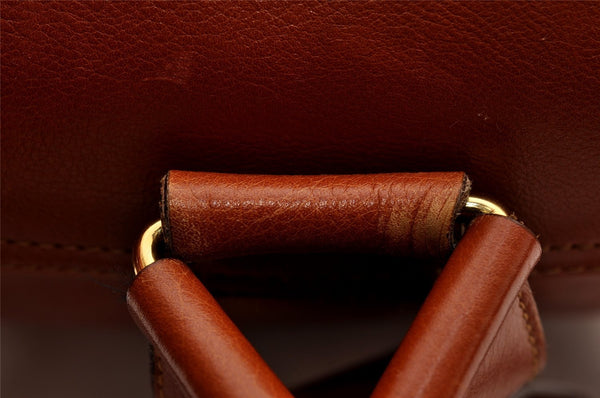 Authentic GUCCI Vintage Bamboo Drawstring Backpack Leather Brown 1836I