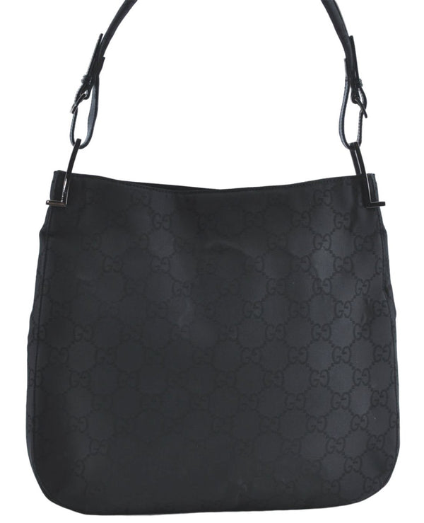 Authentic GUCCI Shoulder Hand Bag Purse GG Nylon Leather 0013166 Black  1838C