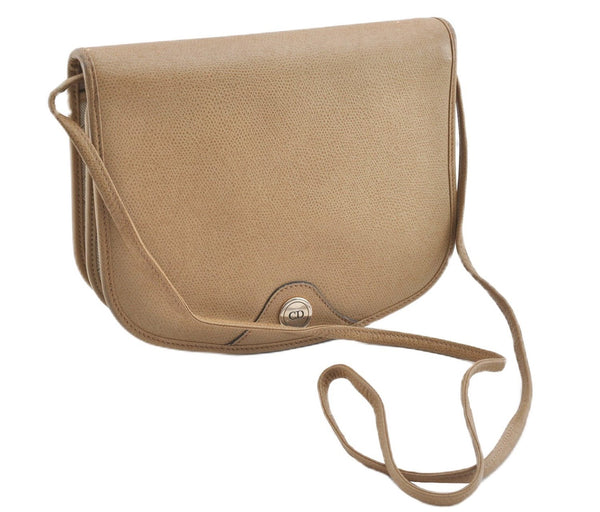 Authentic Christian Dior Honeycomb Shoulder Cross Body Bag Leather Beige 1838G