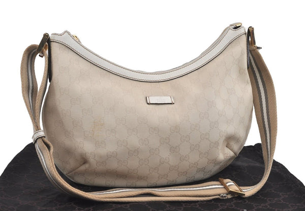 Authentic GUCCI Shoulder Cross Body Bag GG Canvas Leather 181092 White 1838I