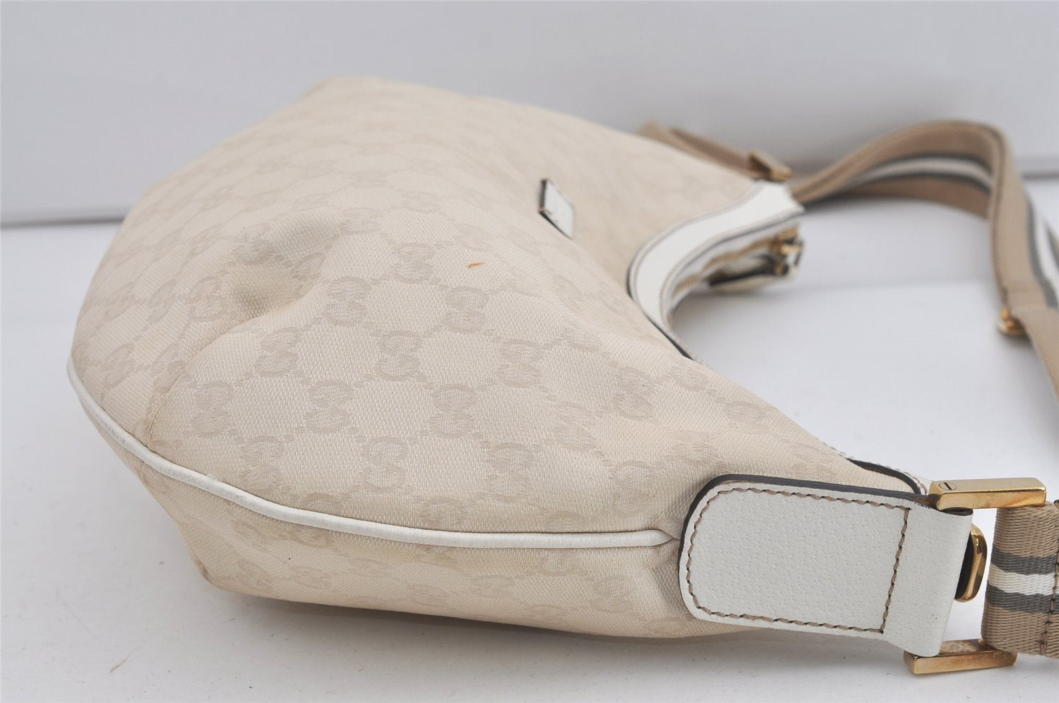 Authentic GUCCI Shoulder Cross Body Bag GG Canvas Leather 181092 White 1838I