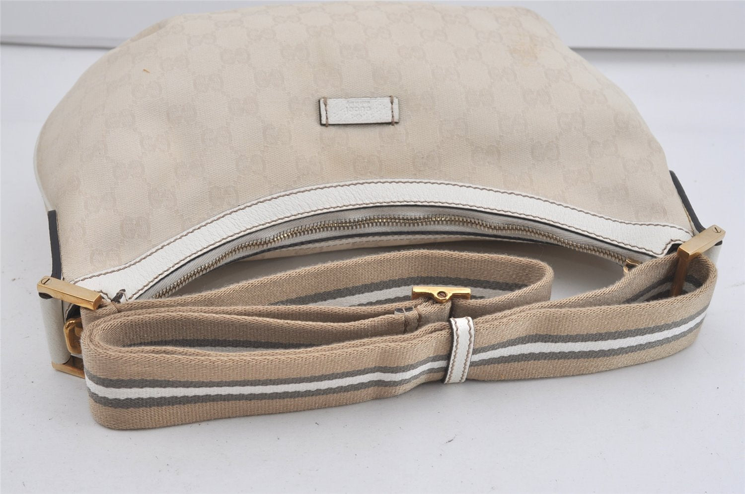 Authentic GUCCI Shoulder Cross Body Bag GG Canvas Leather 181092 White 1838I