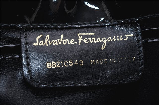 Authentic Salvatore Ferragamo Vara Shoulder Cross Bag Enamel Black Junk 1839G