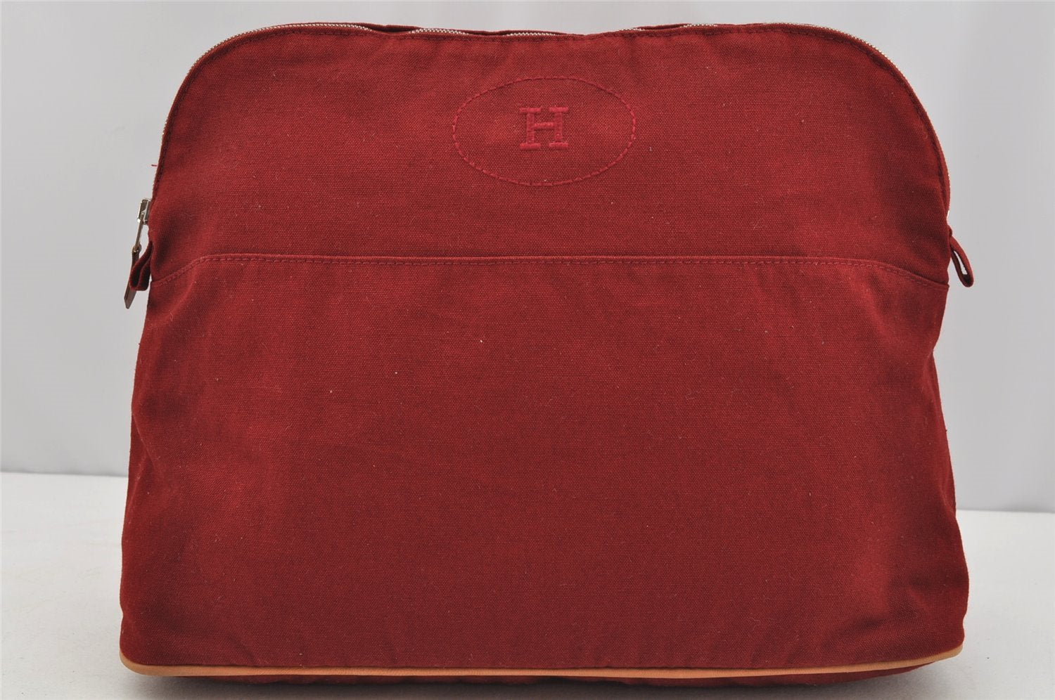 Authentic HERMES Bolide Pouch TGM Clutch Bag Canvas Leather Red 1841I