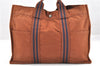 Authentic HERMES Fourre Tout MM Hand Tote Bag Canvas Brown 1843G