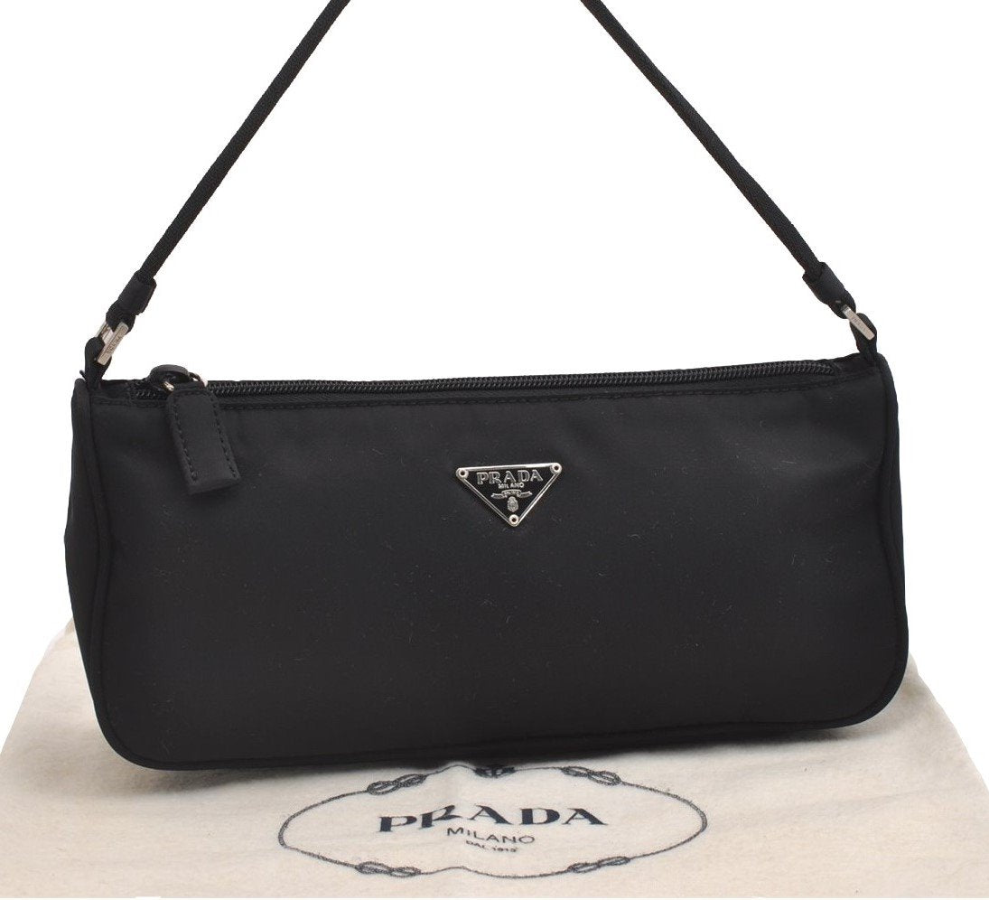 Authentic PRADA Vintage Nylon Tessuto Hand Bag Pouch Purse Black 1844I